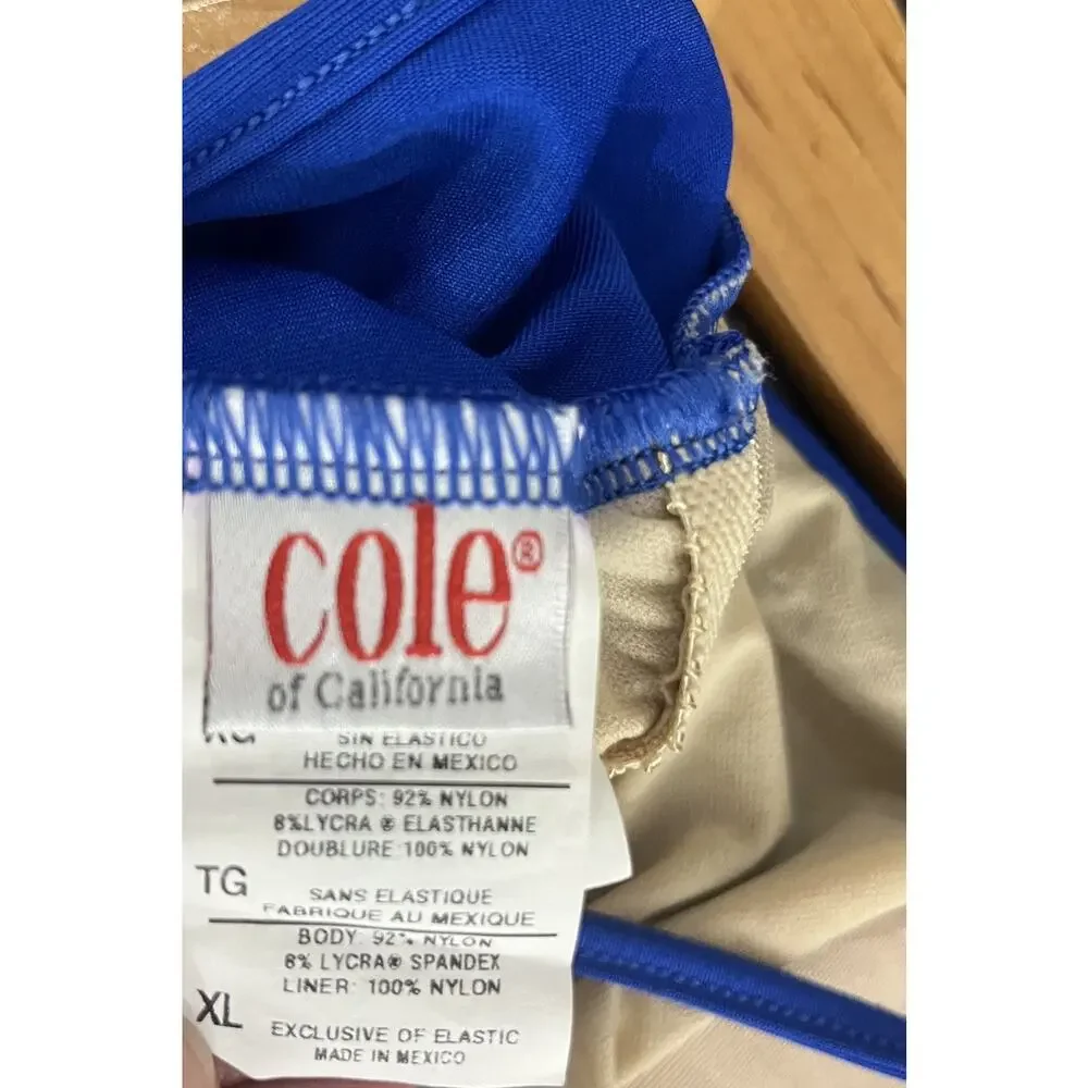 Vtg Cole of California One Piece Swimsuit XL Royal Blue High Cut Crisscross Back